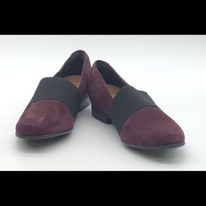 Suede Burgundy Flats by CLARKS UNSTRUCTURED with Black Design Cushion Support